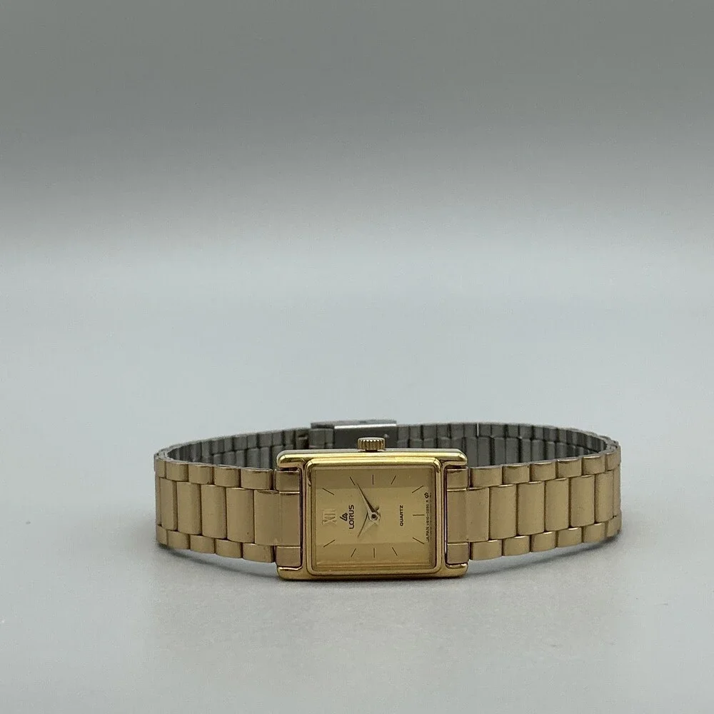 Vintage Lorus V810 Womens Watch 16mm Gold Dial Gold Tone Bracelet New Battery